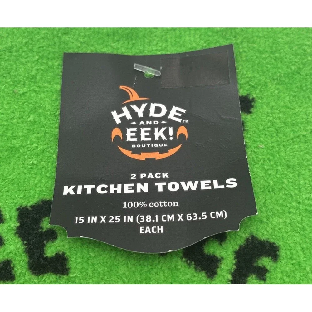 2 Pk Green Pink Black Halloween Witch Cackling Kitchen Towels Hee Hee Hyde & Eek